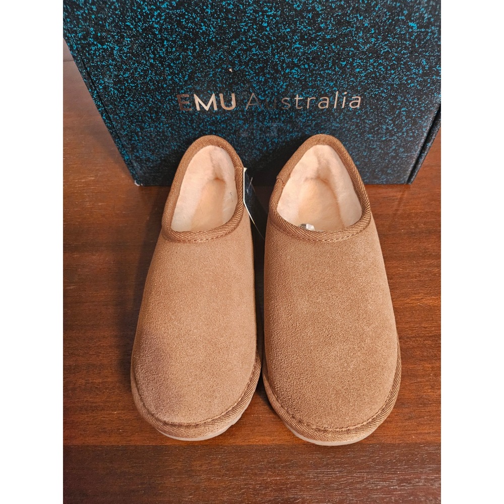 EMU Australia Wallaby Pico Kids Size 1 Chestnut Brown Wool Lined Suede Slippers